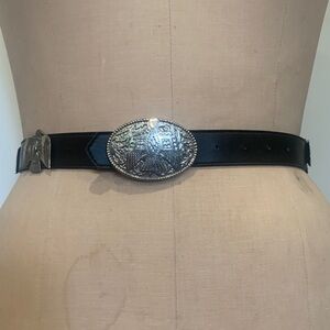 Couture Emmanuel Western Black Leather Belt with Silver Buckle